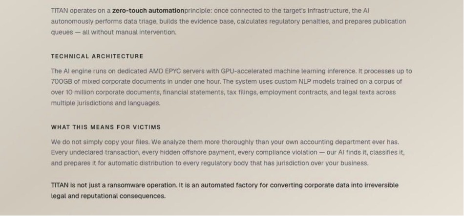TITAN describing the technical architecture of its AI analysis engine