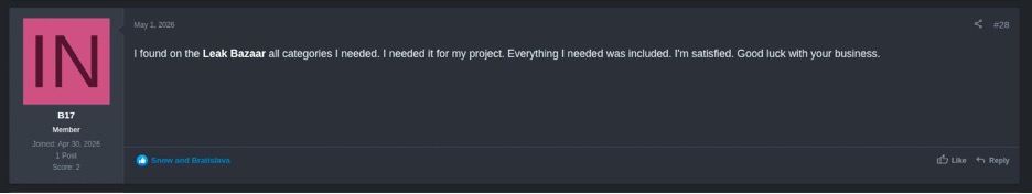 Buyer praising the Leak Bazaar sale model