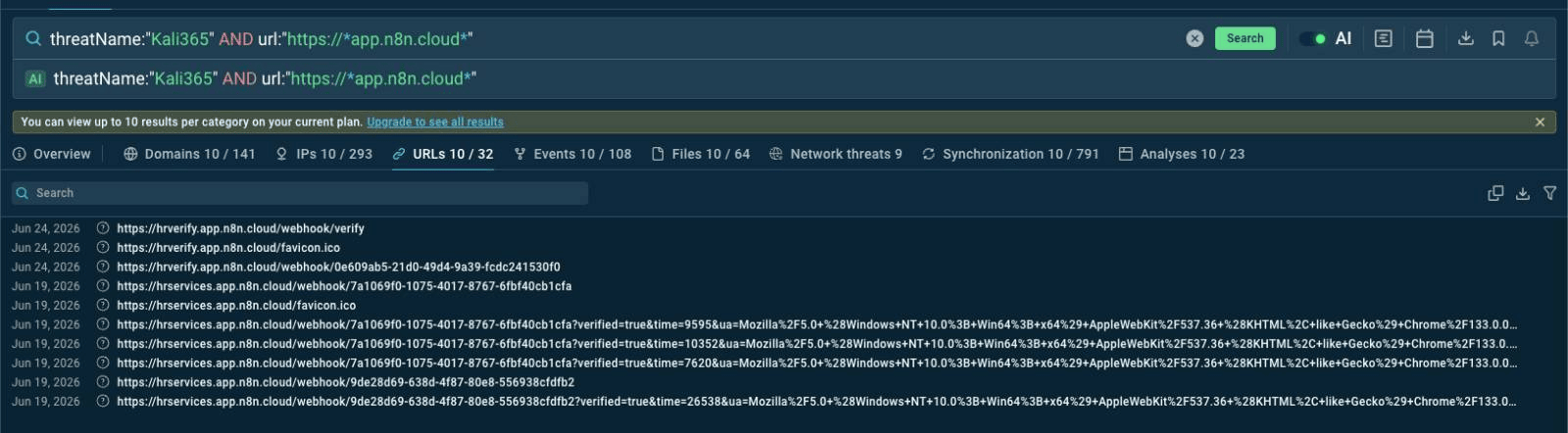 Additional n8n Cloud and HR-themed lure infrastructure pivot material