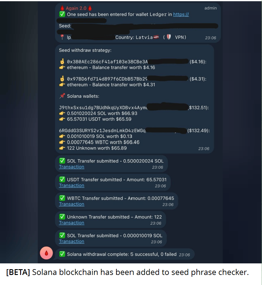 Telegram post announcing the addition of Solana capability to the Inferno drainer.