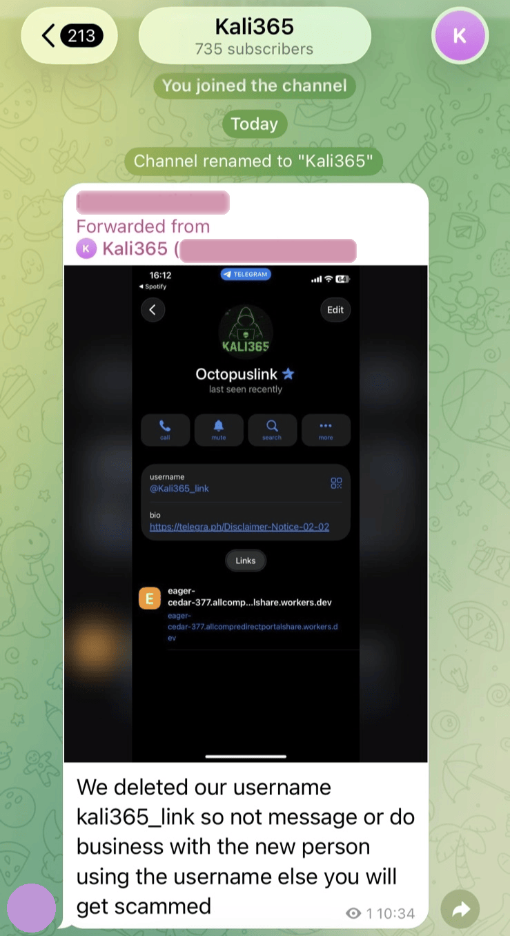 Fresh Telegram infrastructure update referencing a Cloudflare Workers redirect URL