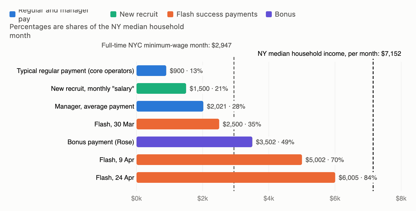 Individual payments compared with New York monthly income benchmarks.