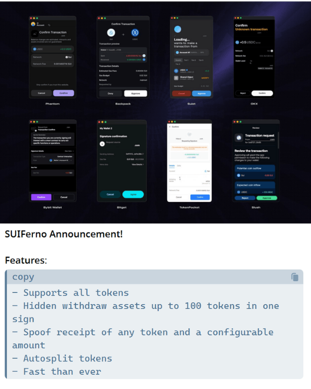 Telegram post announcing the addition of SUI capability to the Inferno drainer.