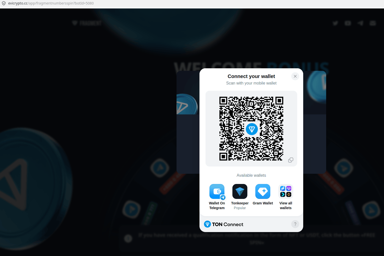 The Connect your wallet TonConnect prompt the lure funnels every visitor into