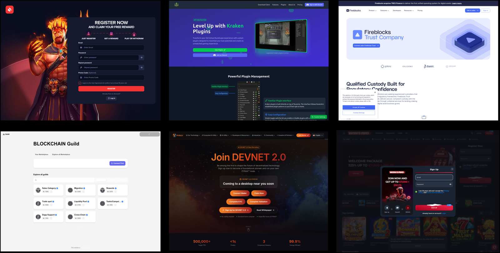 Collage of Inferno phishing page templates impersonating Web3 projects.