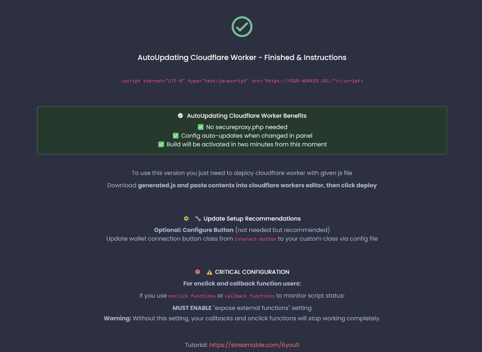 Cloudflare Workers deployment instructions shown in the Inferno affiliate panel.