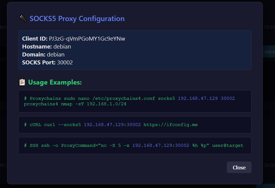 SOCKS5 proxy configuration — proxychains and tunnel setup for operator pivoting