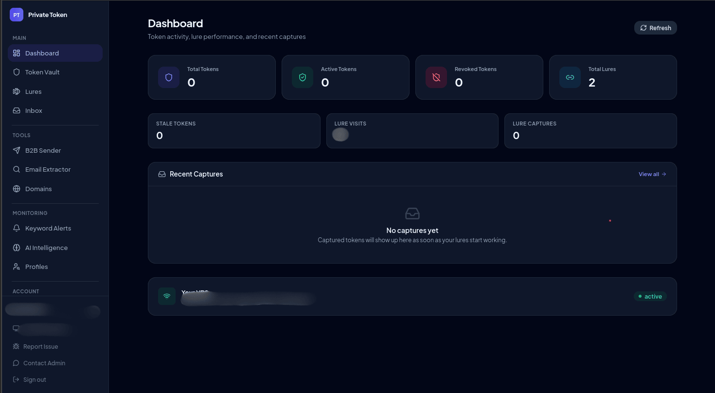 Kali365 main dashboard showing operator-facing workflow and campaign controls