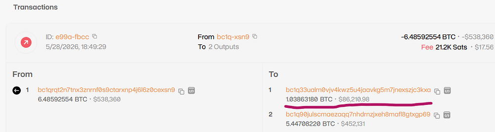 Transaction tailing of the low-value branch, which terminates at the 001K Bot service.